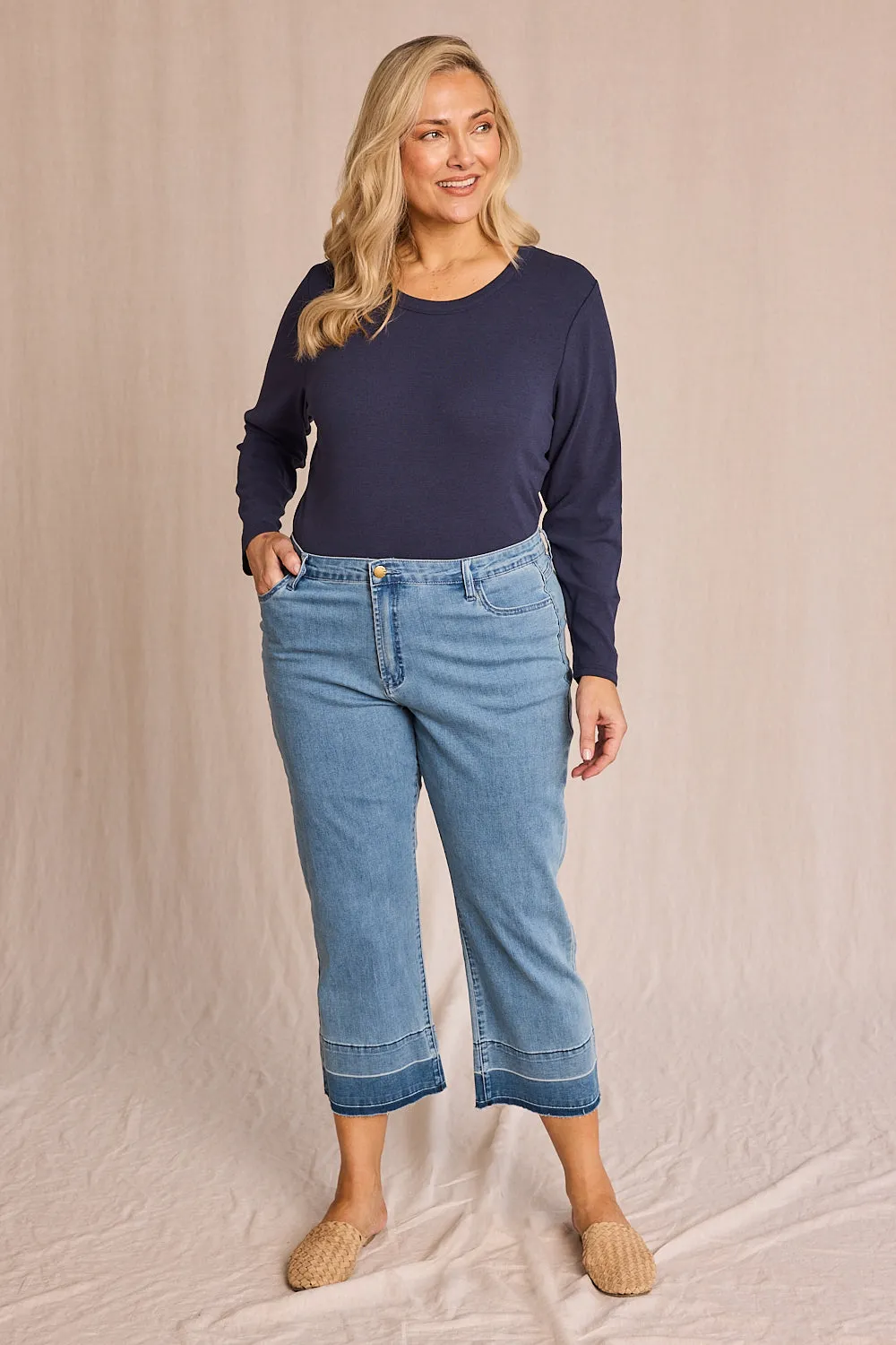 Adrift Denim Cropped Straight Leg Jeans in Light Wash