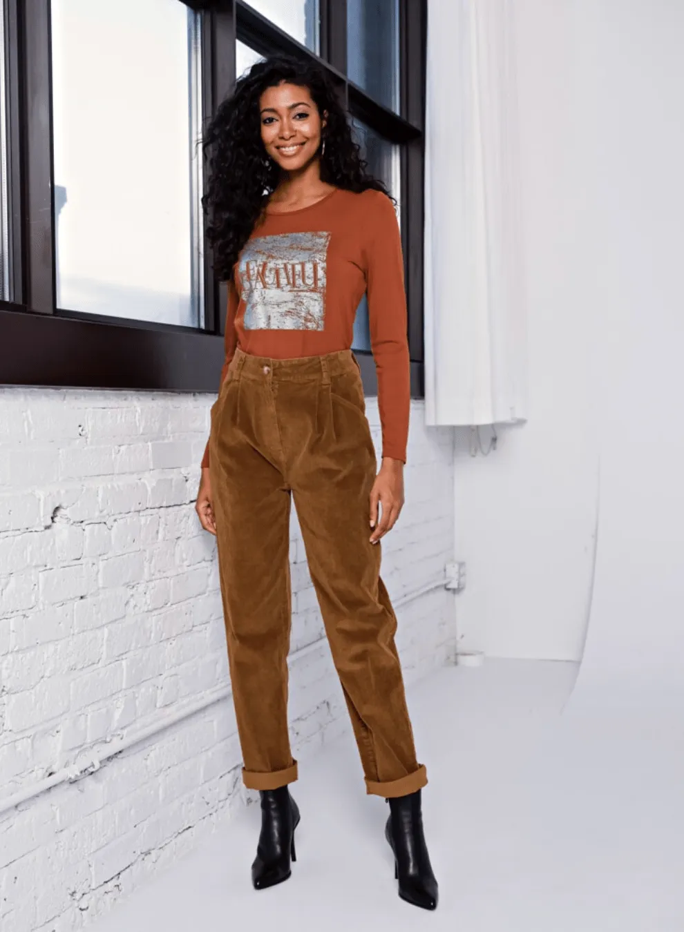 Alison Sheri Brown Corduroy Pant - A400188