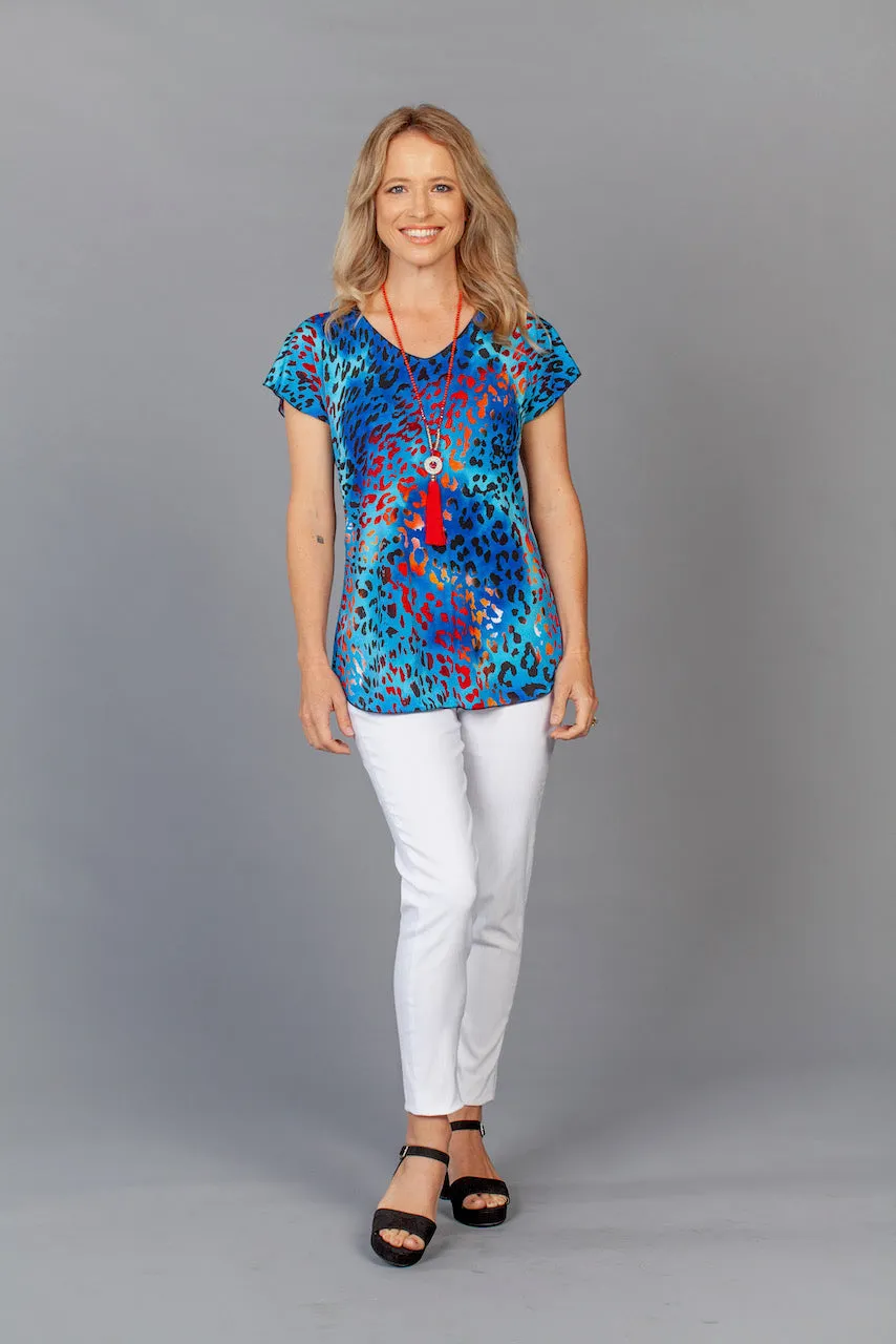 Azure Print Short Sleeve Jersey Top