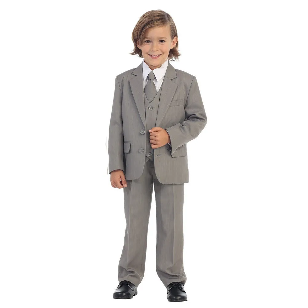 Baby Boys Light Gray Jewels & Gents Jacket Vest Shirt Tie Pants 5 Pc Suit 6-24M