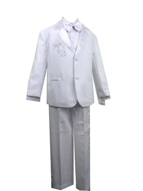 Baby Boys White Embroidery 5 Pc Baptism Tuxedo Set 6-24 Months