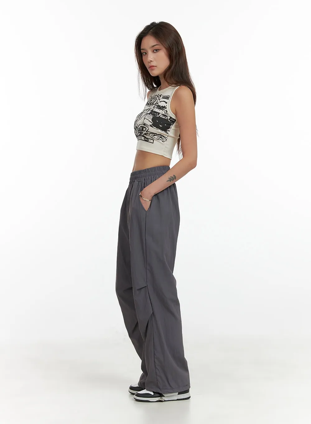 Banded Nylon Wide Fit Pants CL404