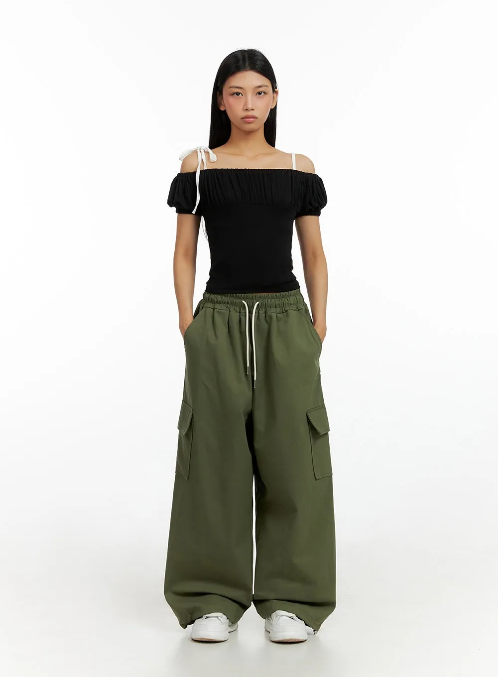 Banded String Baggy Cargo Pants IL419