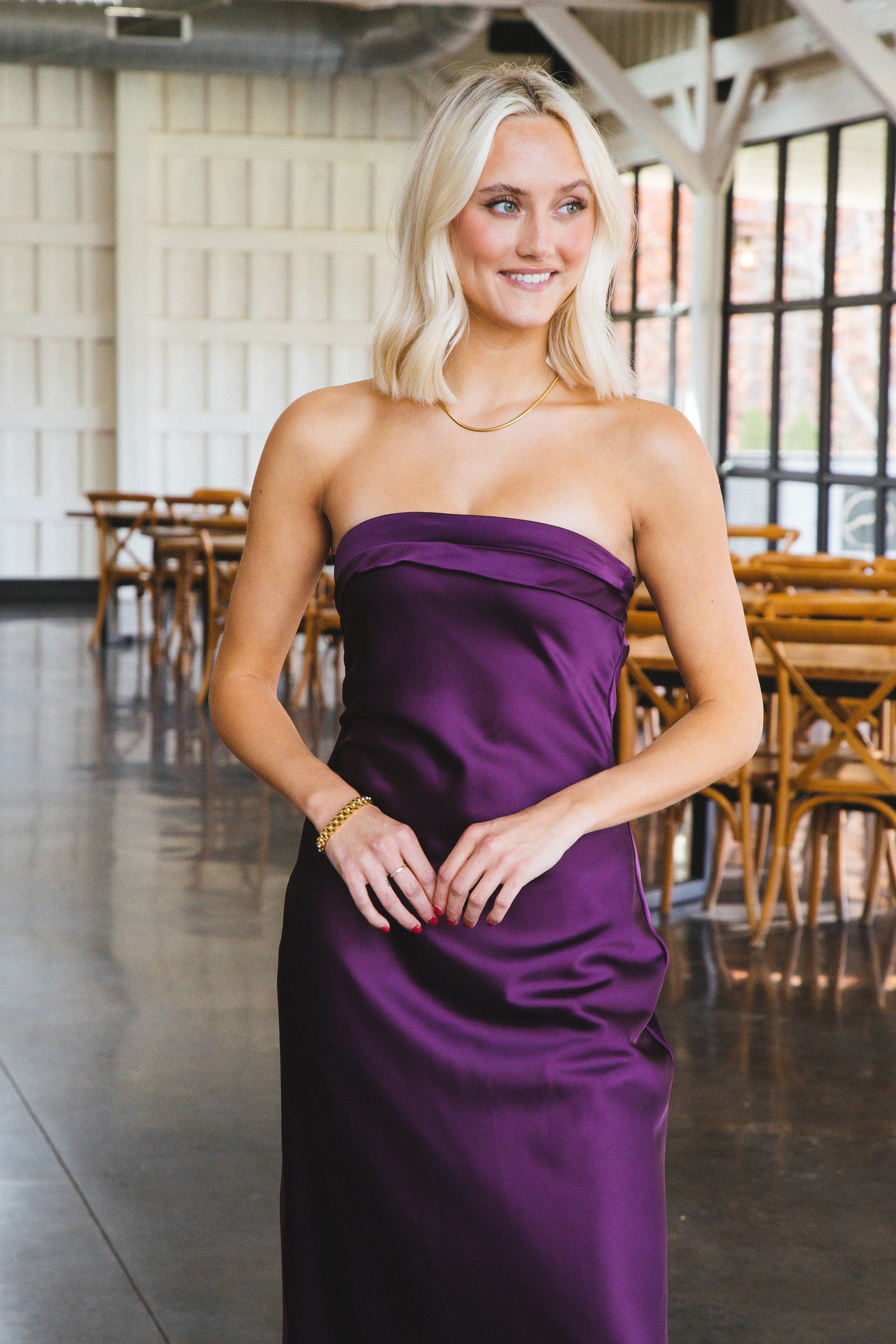 Bias Tube Midi Dress, Purple