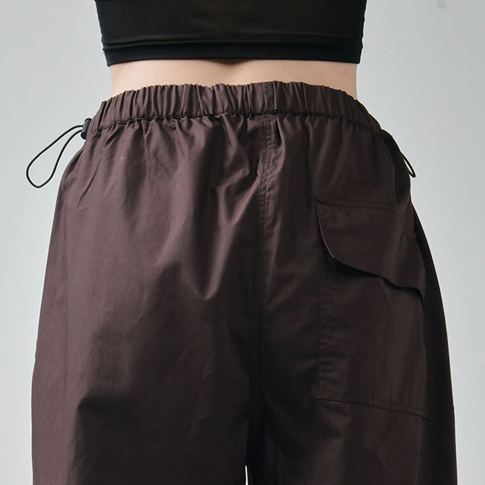 Black Corset Crop Top & Brown Parachute Pants