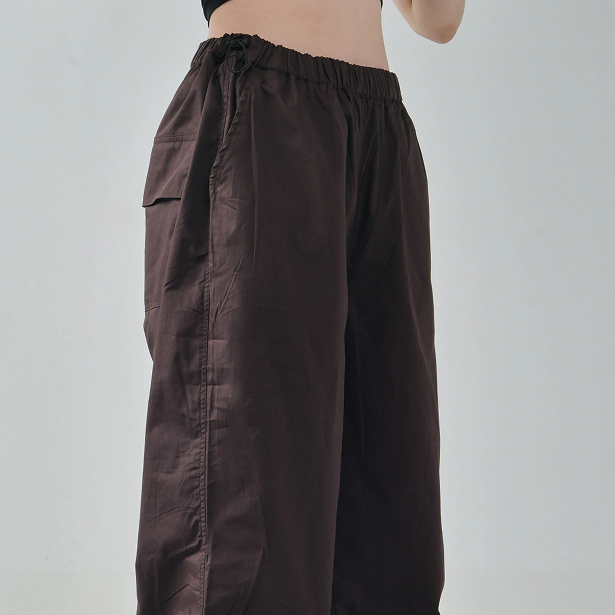 Black Corset Crop Top & Brown Parachute Pants