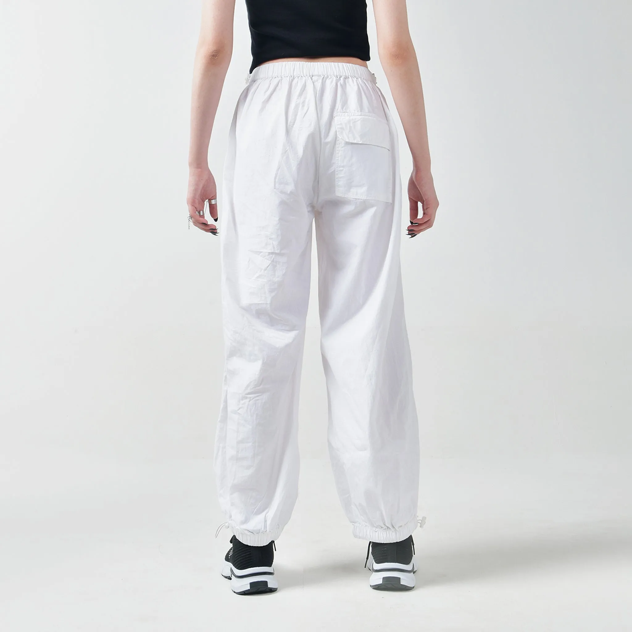 Black Corset Crop Top & White Parachute Pants