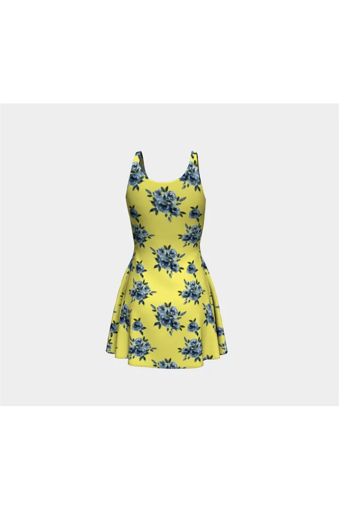 Blue Floral on Yellow Flare Dress