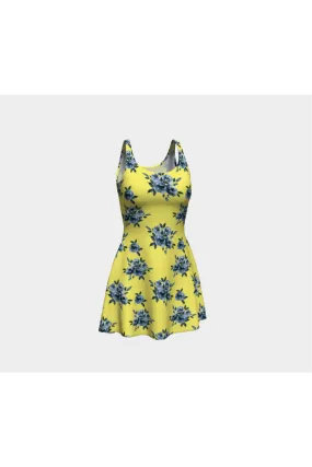 Blue Floral on Yellow Flare Dress