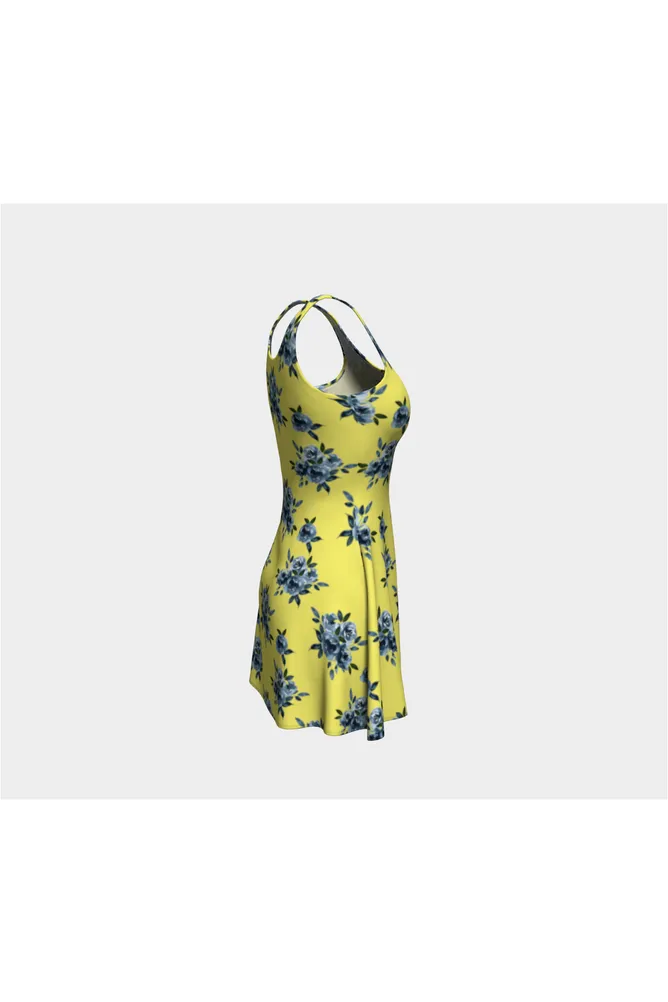 Blue Floral on Yellow Flare Dress