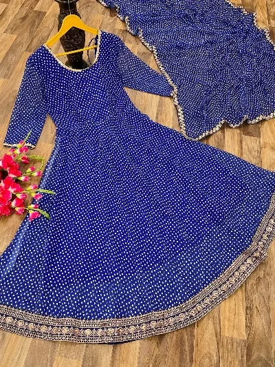 Blue Georgette Polka Dot Kurti with Dupatta