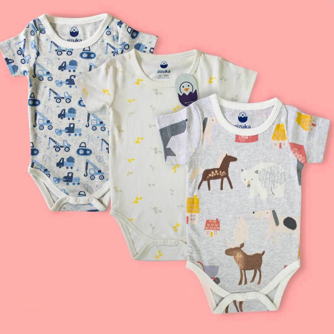 BUY 2 Pattern Printed Bodysuit/Onesie & Get 1 FREE - 100% Premium Cotton