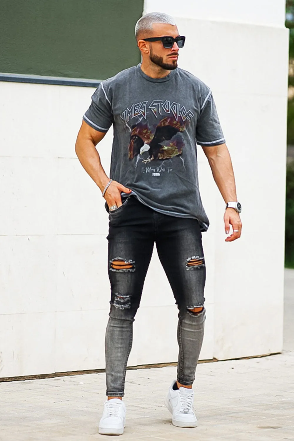 Buy $80 Free Shipping Men's Vintage Skinny Jean - Black And Grey