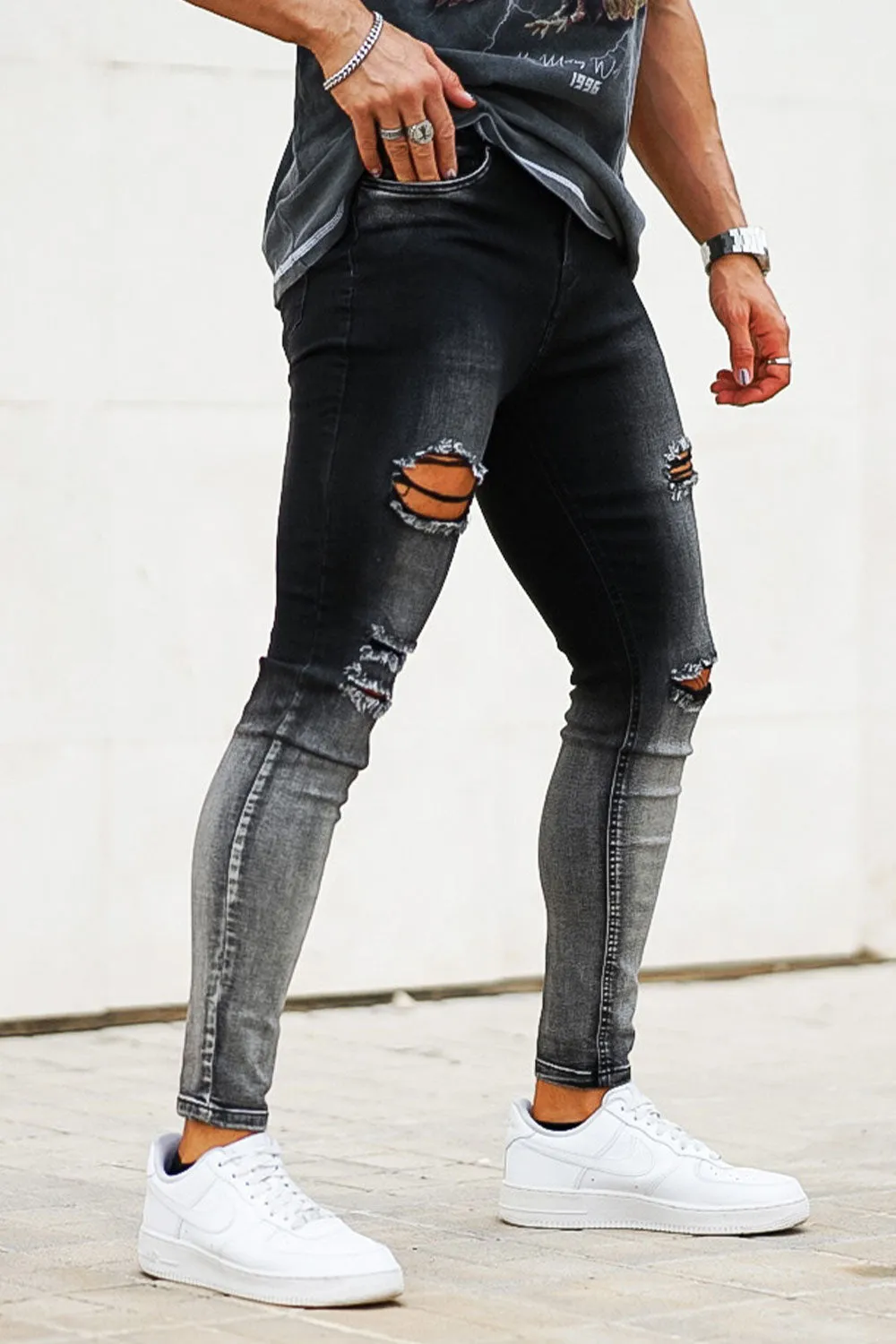 Buy $80 Free Shipping Men's Vintage Skinny Jean - Black And Grey