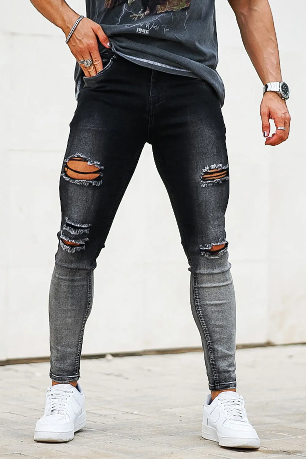 Buy $80 Free Shipping Men's Vintage Skinny Jean - Black And Grey