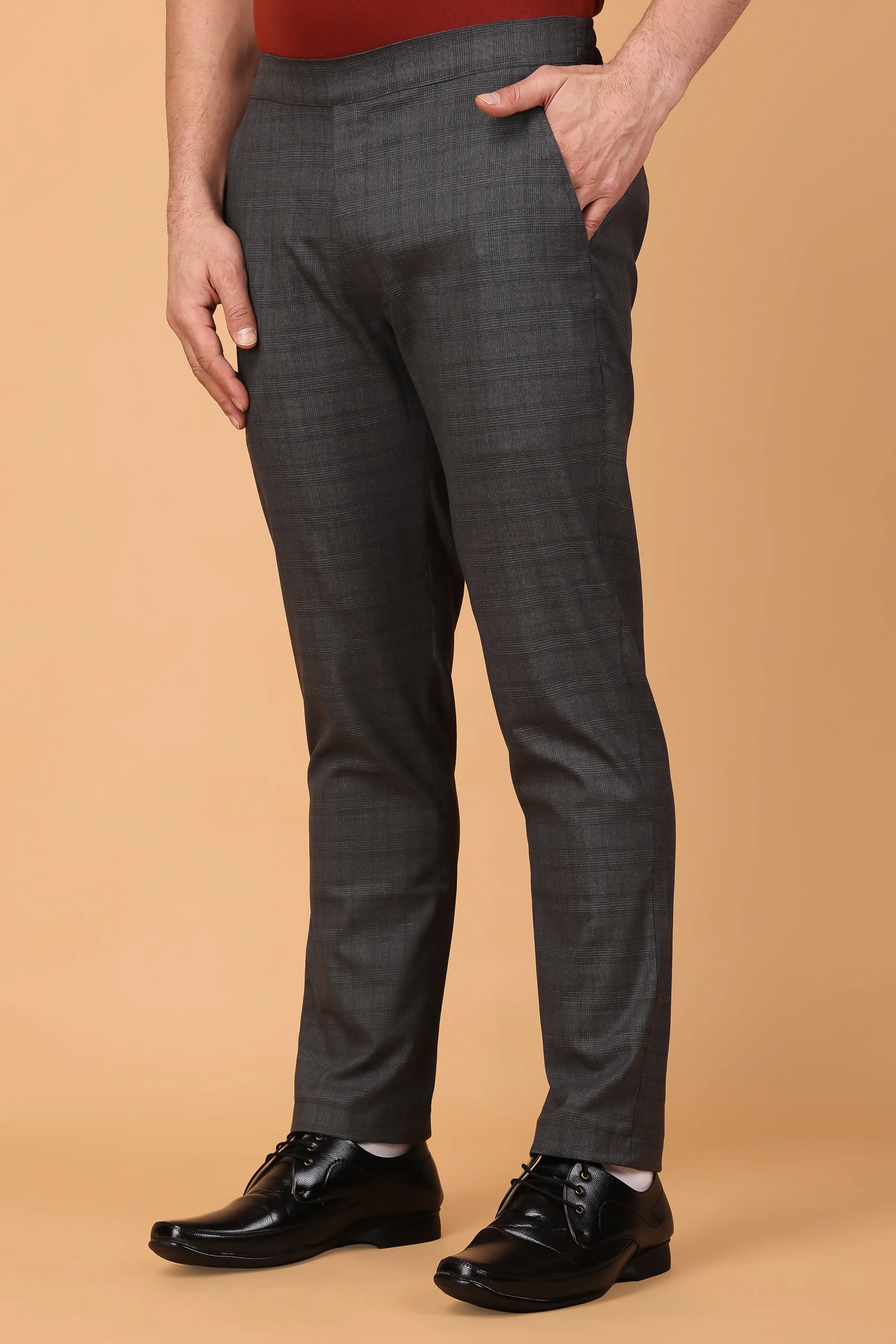 Charcoal Checked Comfort Fit Trousers