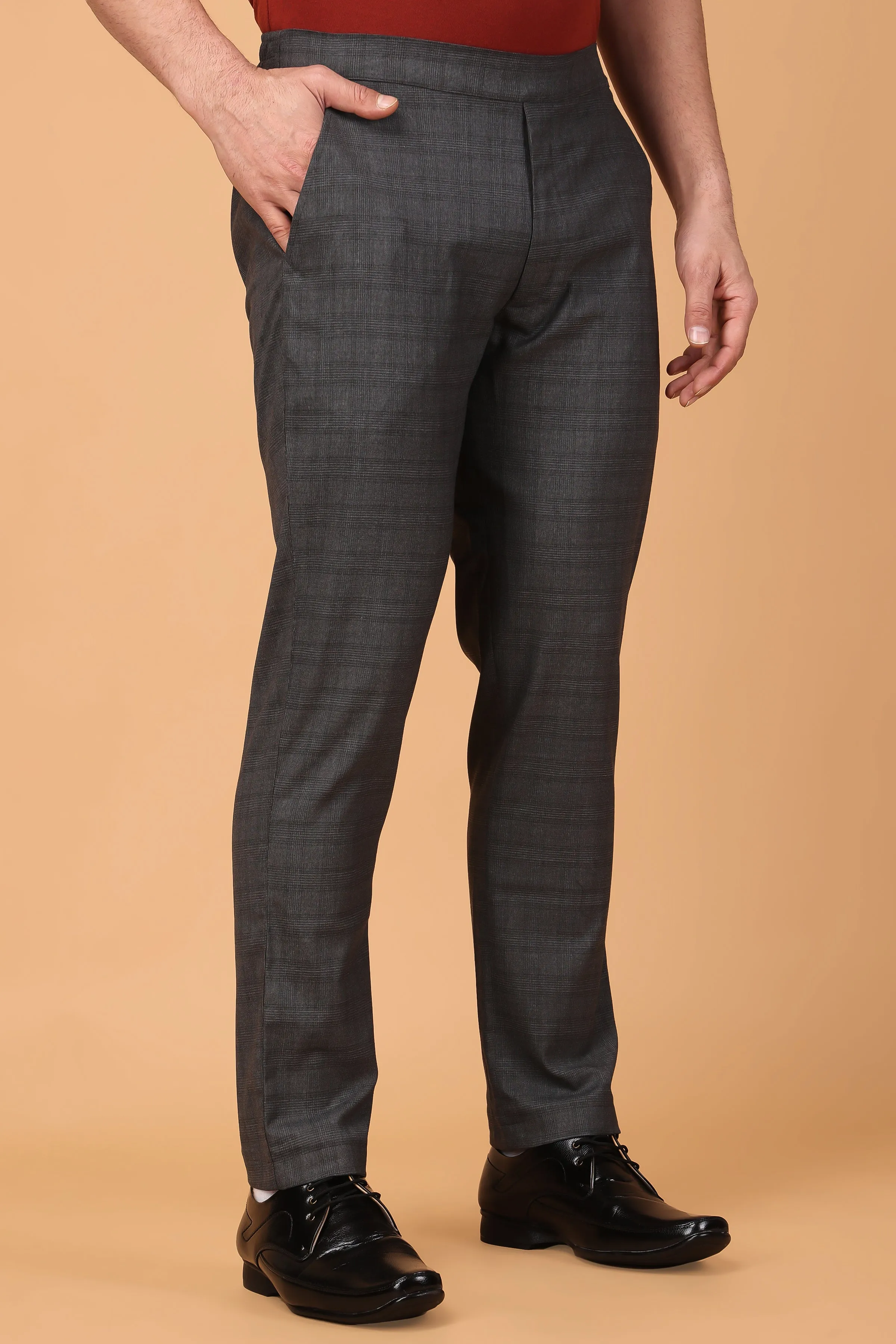 Charcoal Checked Comfort Fit Trousers