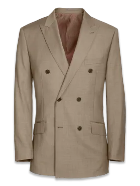 Classic Fit Sharkskin Double Breasted Peak Lapel Suit Jacket - Tan