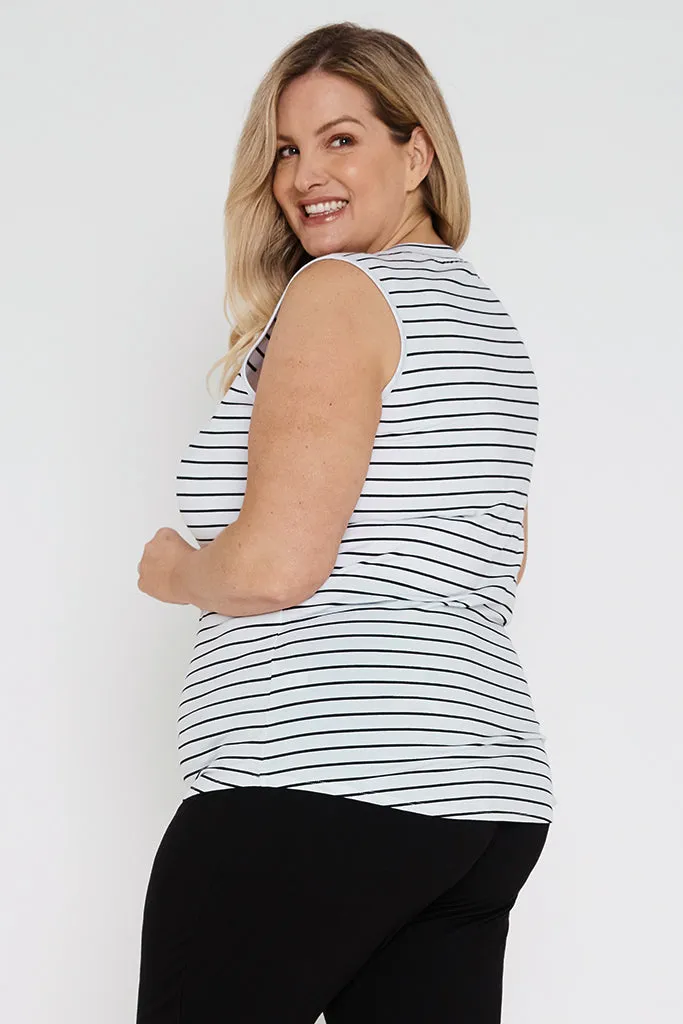 Classic Scoop Singlet - White & Black Stripe