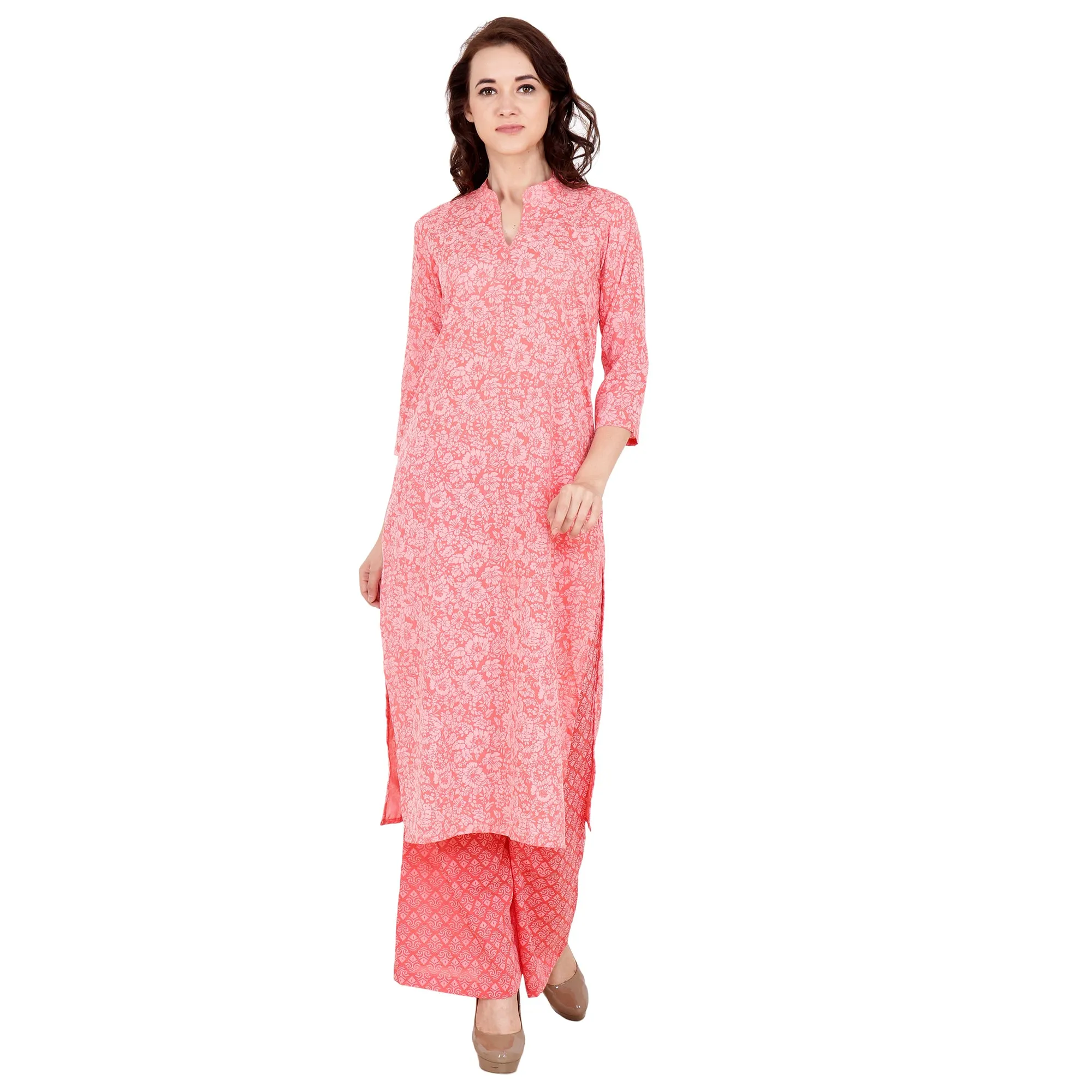 Coral Mandarin Kurta Set