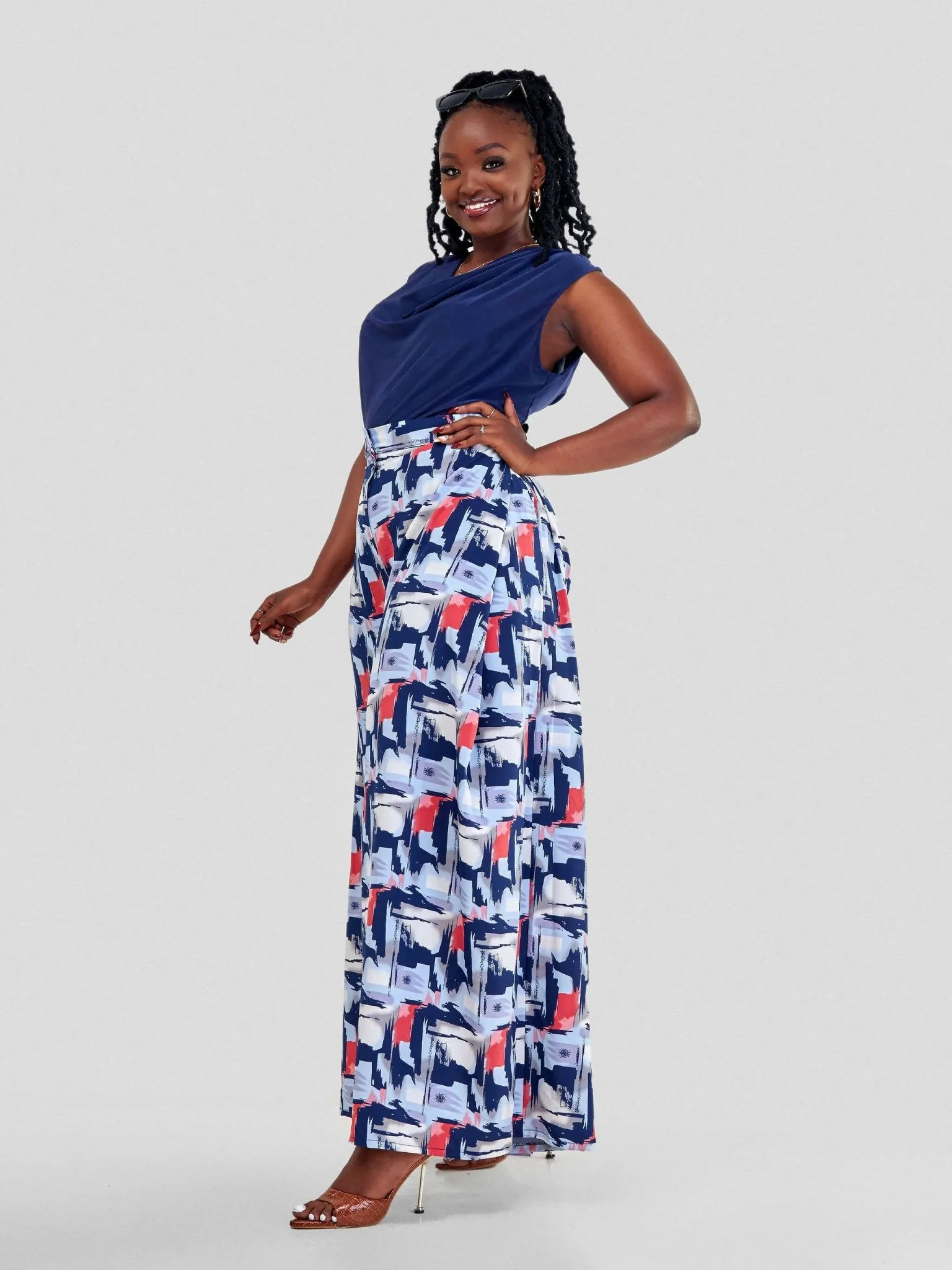 Curves BD Kipepeo Pants - Navy Blue / Red Print