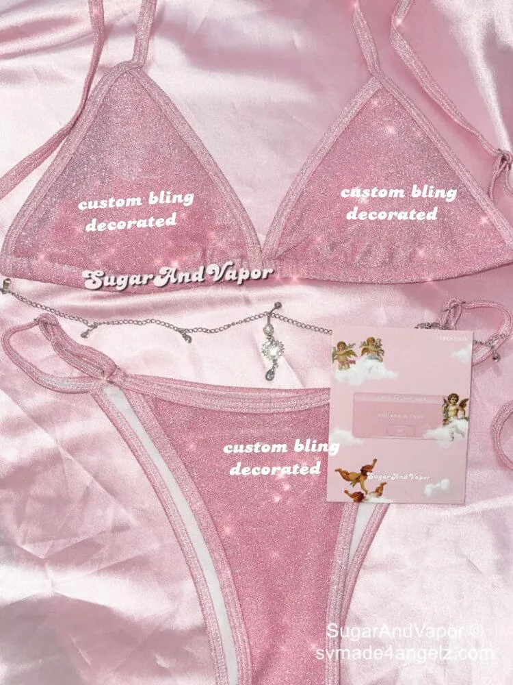 Custom Y2K Bling Kawaii Pink Glitters Bikini Set