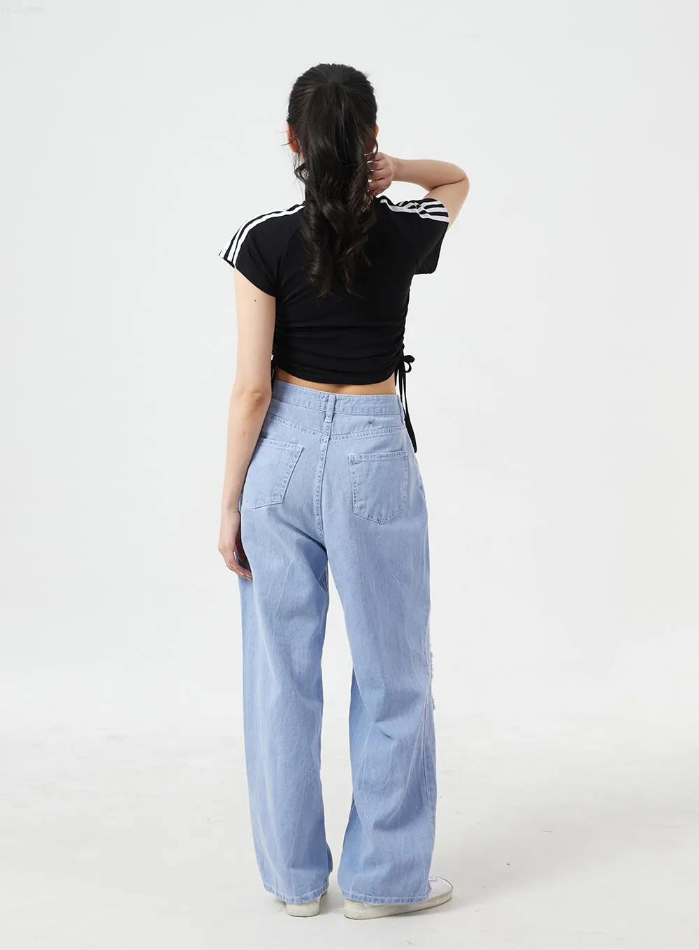 Destroyed Wide Leg Cotton Pants BM304