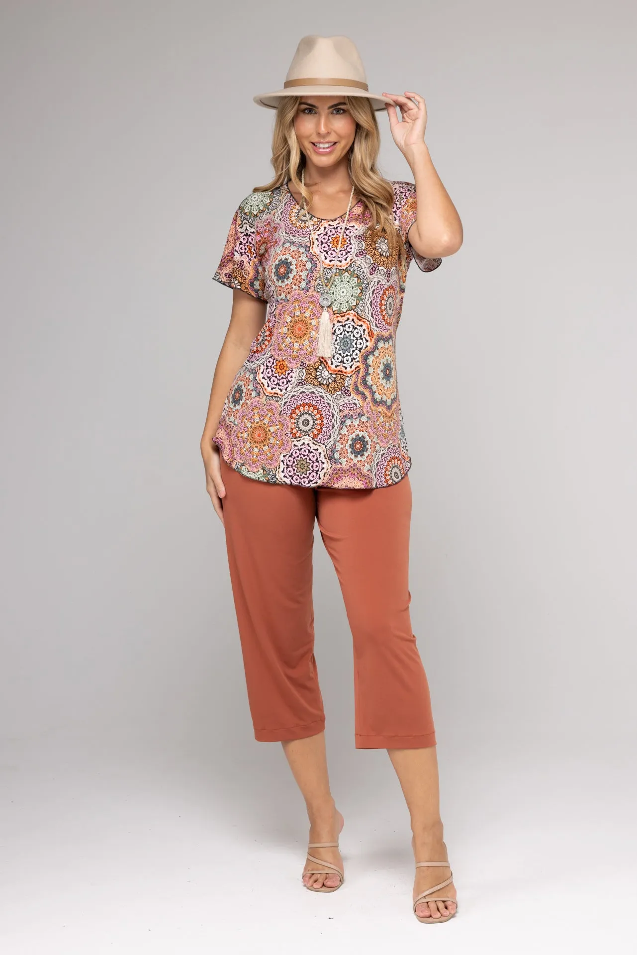 Doily Print Longer Sleeve Jersey Top