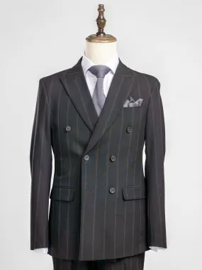 Double Breasted Suit Blazer - Black Wide Stripes (Peak Lapel)