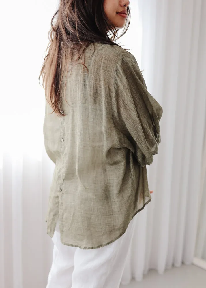 Elena Olive Linen Blouse