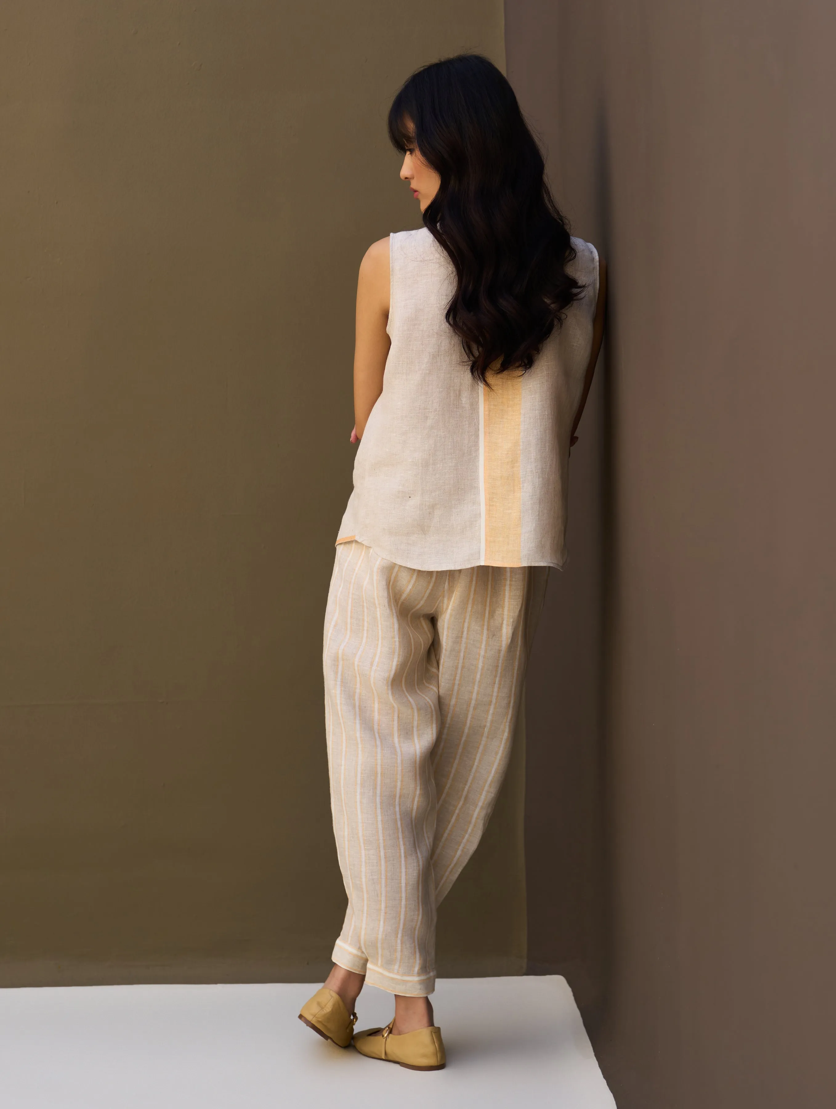 Emi Border Linen Co-ord Set - Natural