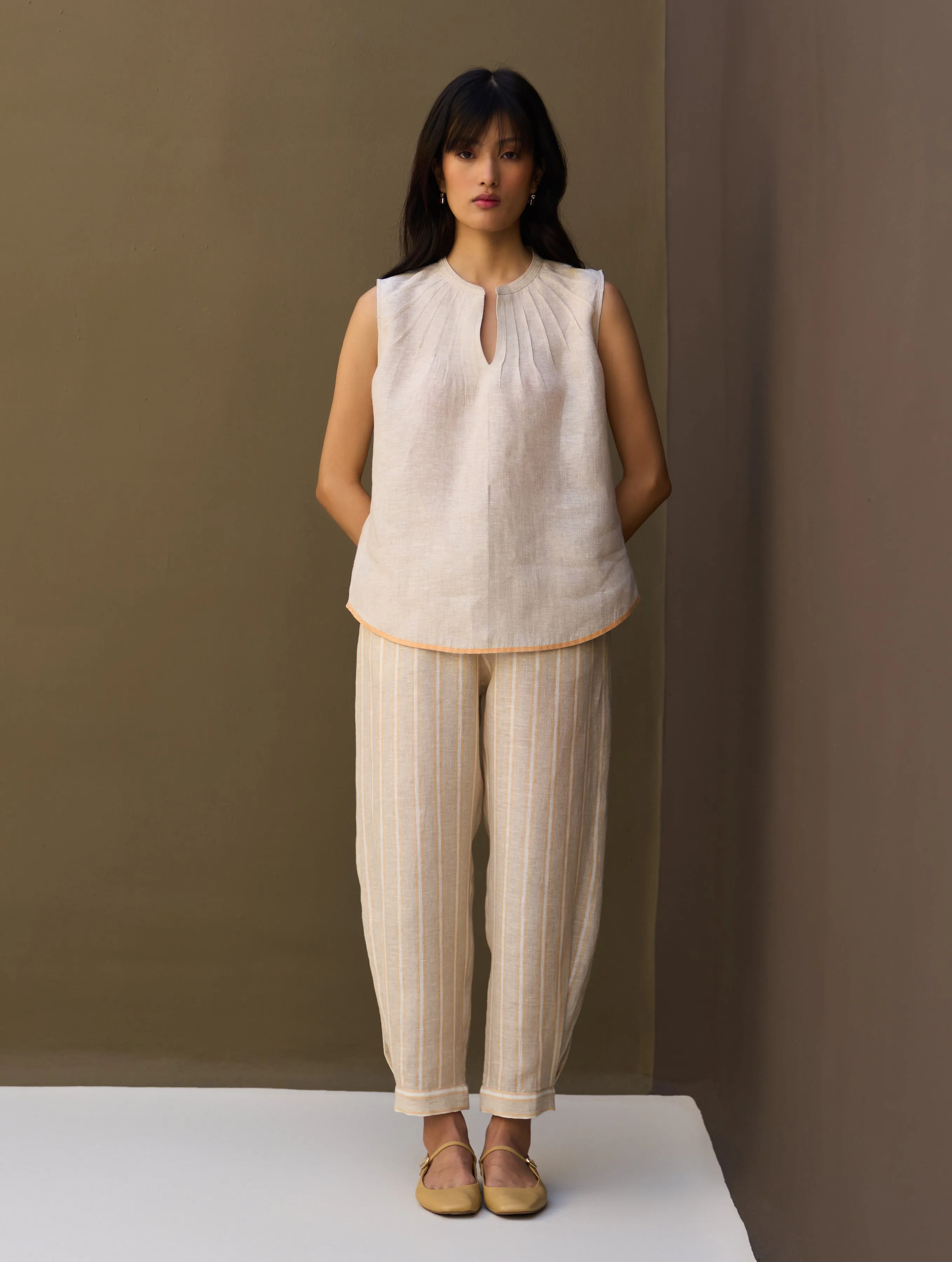 Emi Border Linen Co-ord Set - Natural