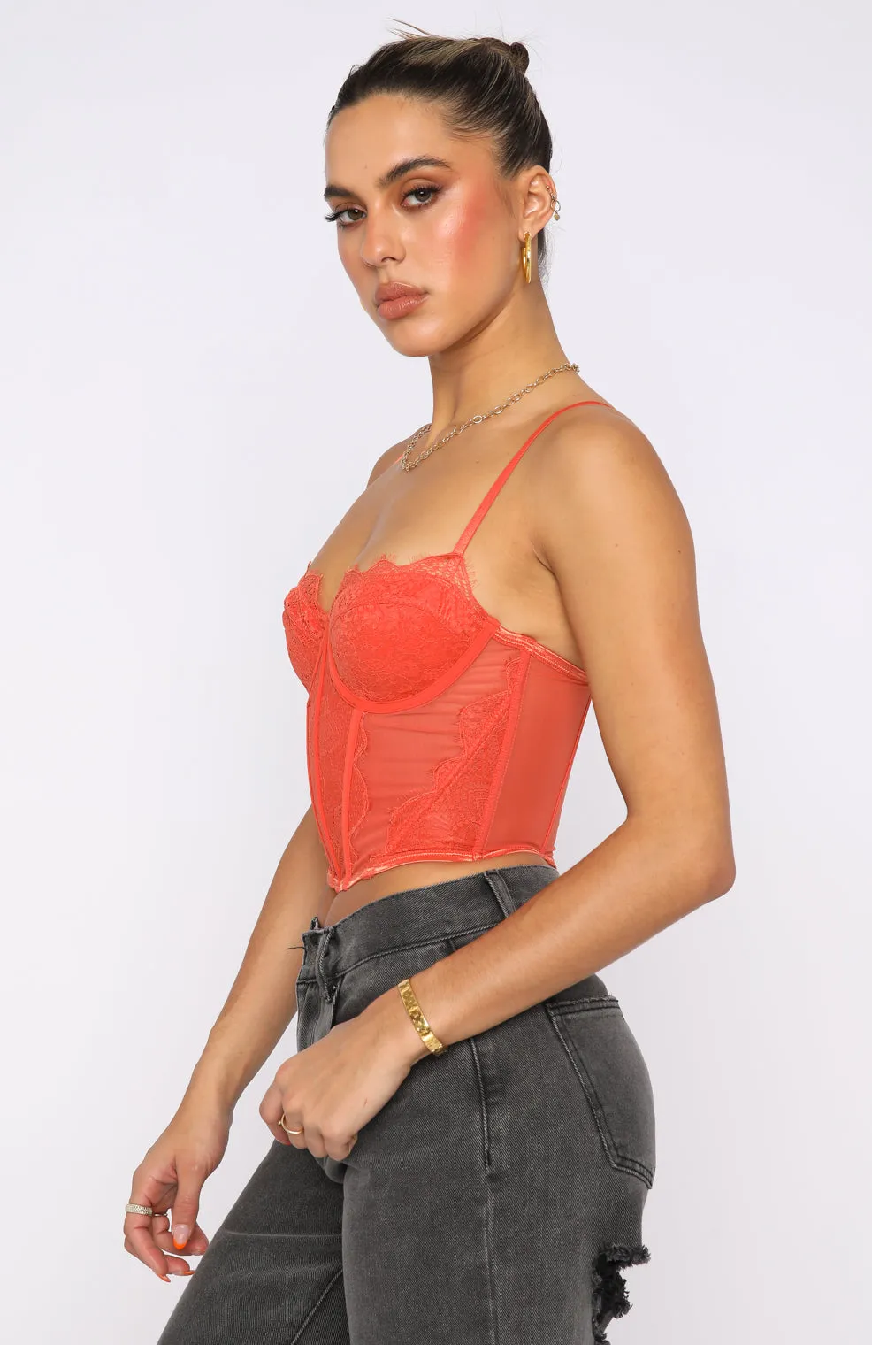 Feel The Passion Lace Bustier Burnt Orange