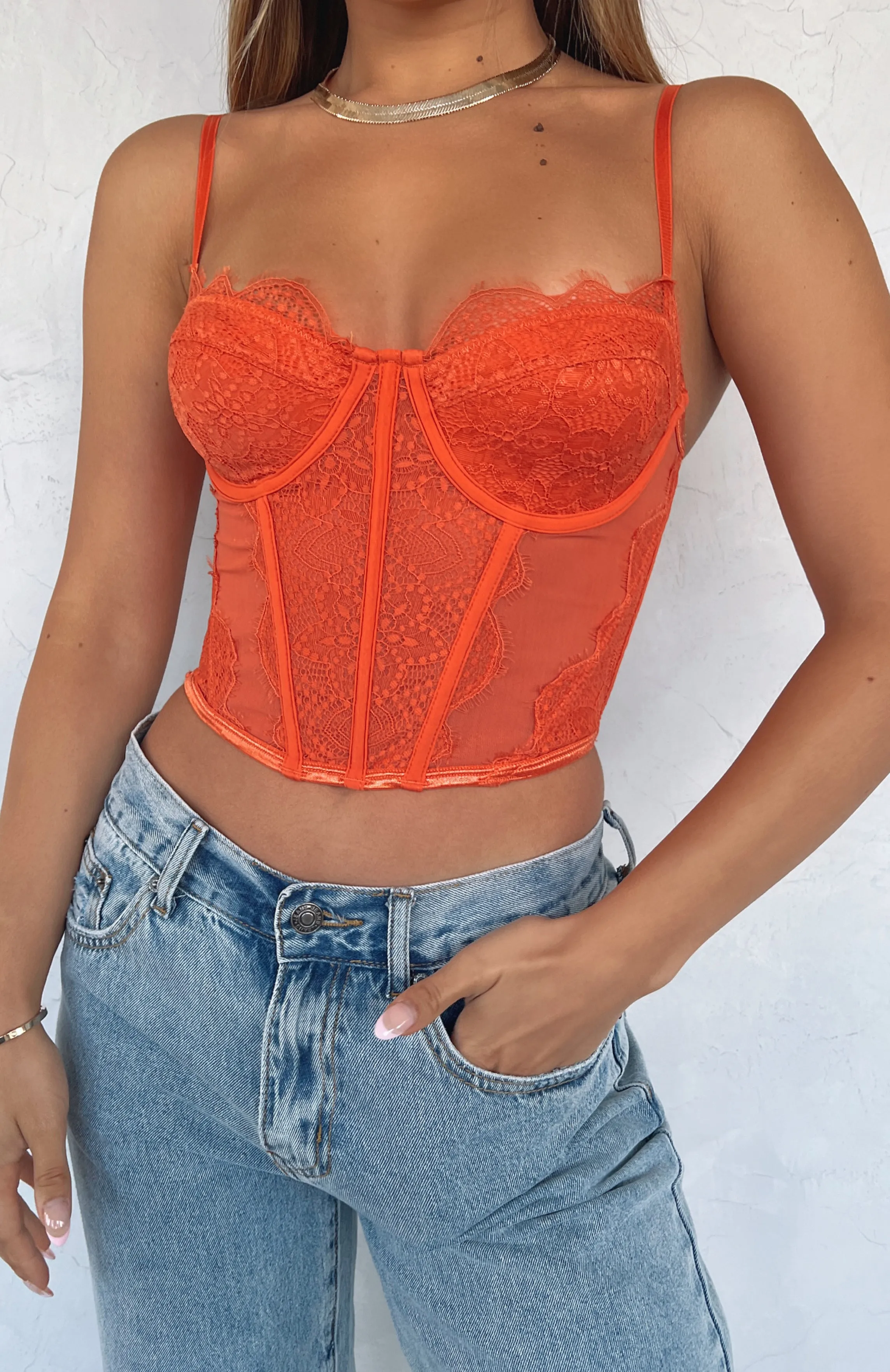 Feel The Passion Lace Bustier Burnt Orange