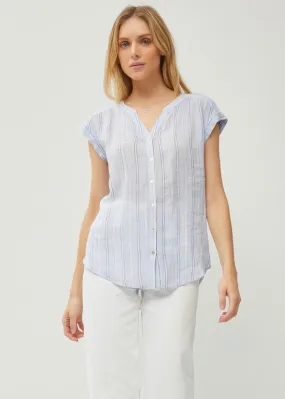 FINAL SALE - Blue Stripes Lightweight Linen Top