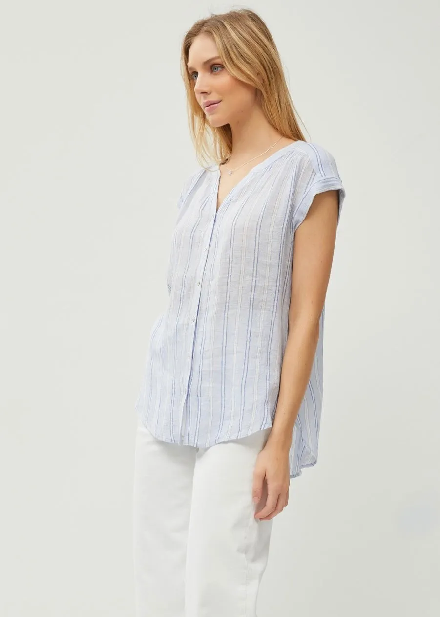 FINAL SALE - Blue Stripes Lightweight Linen Top