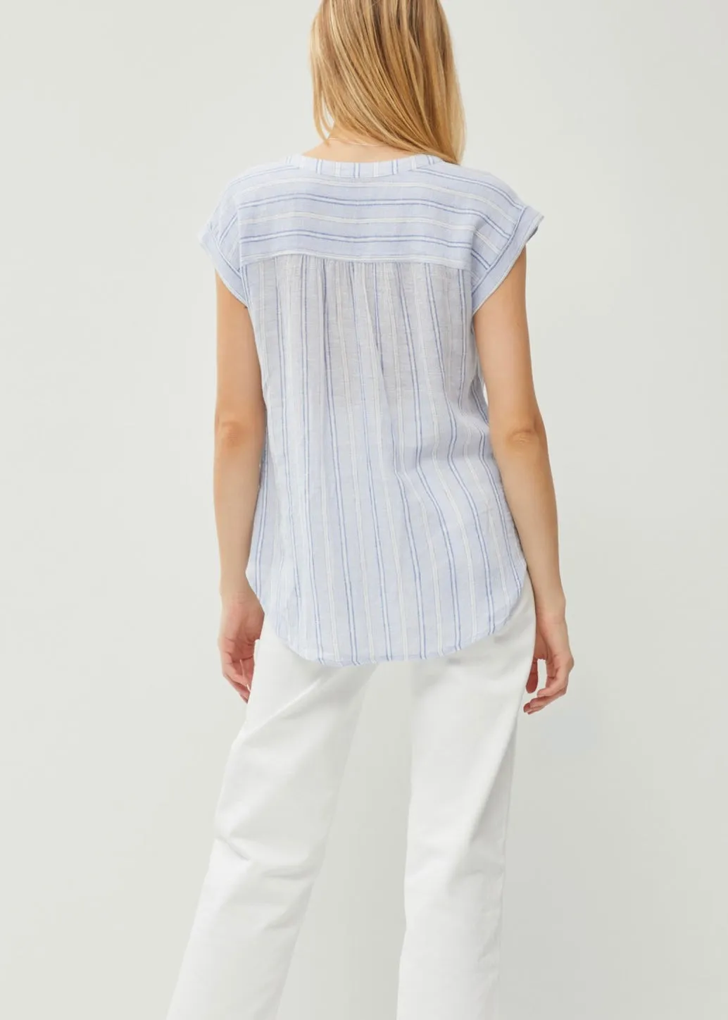 FINAL SALE - Blue Stripes Lightweight Linen Top