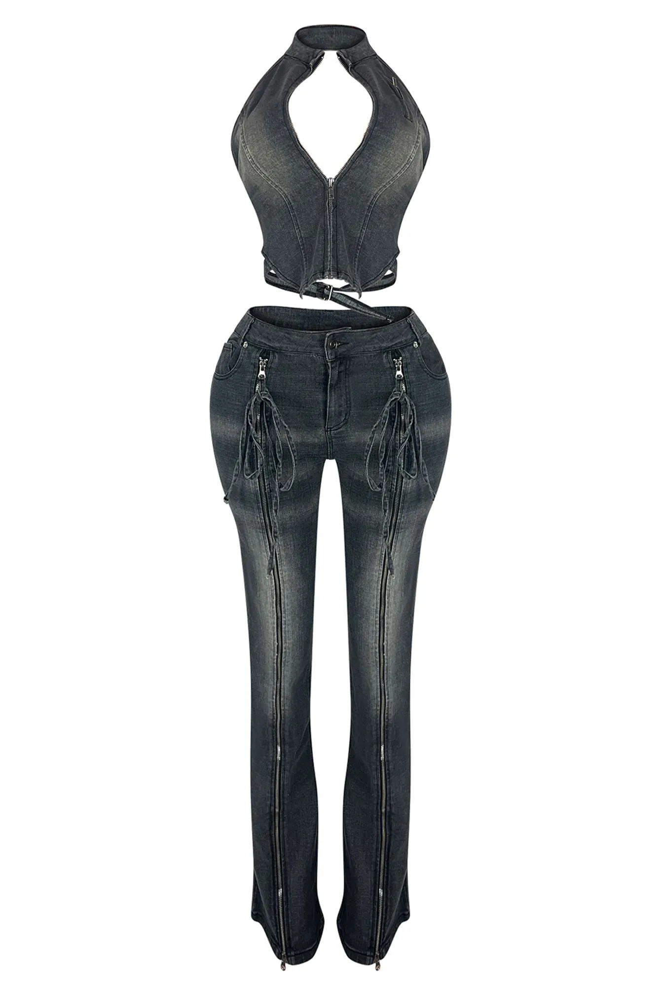 Vintage Denim Halter Top & Pants Set by Free Fallin