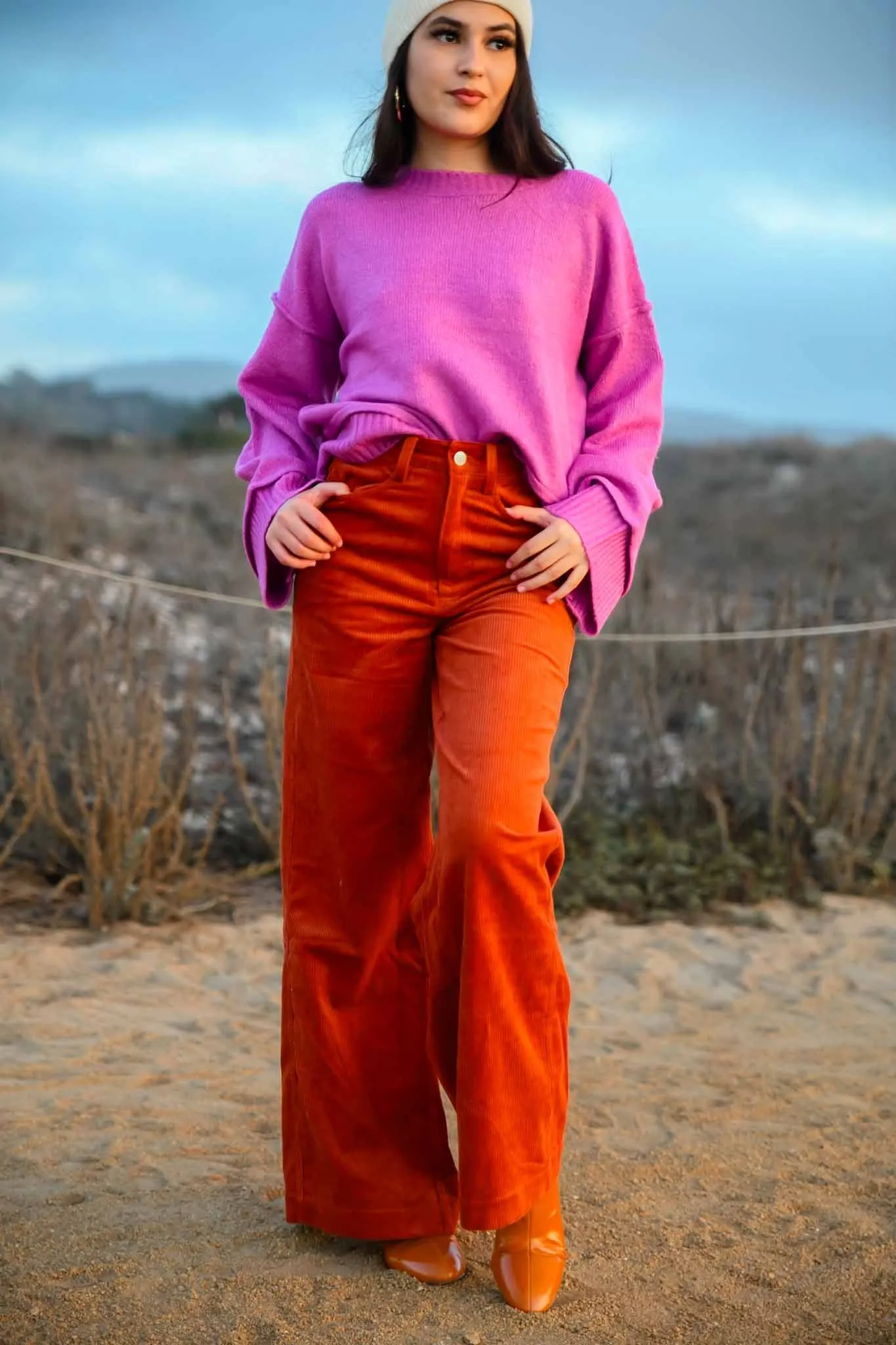 Golden Glow Wide Leg Corduroy Pant - Rust