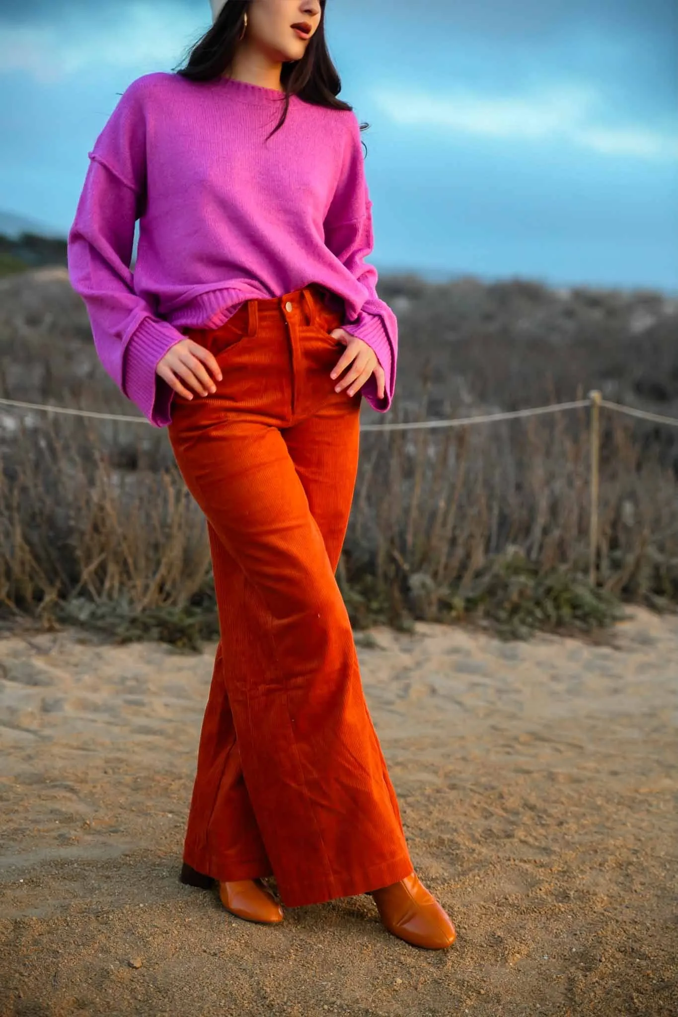 Golden Glow Wide Leg Corduroy Pant - Rust