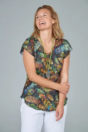 Indian Print Short Sleeve Linen Top