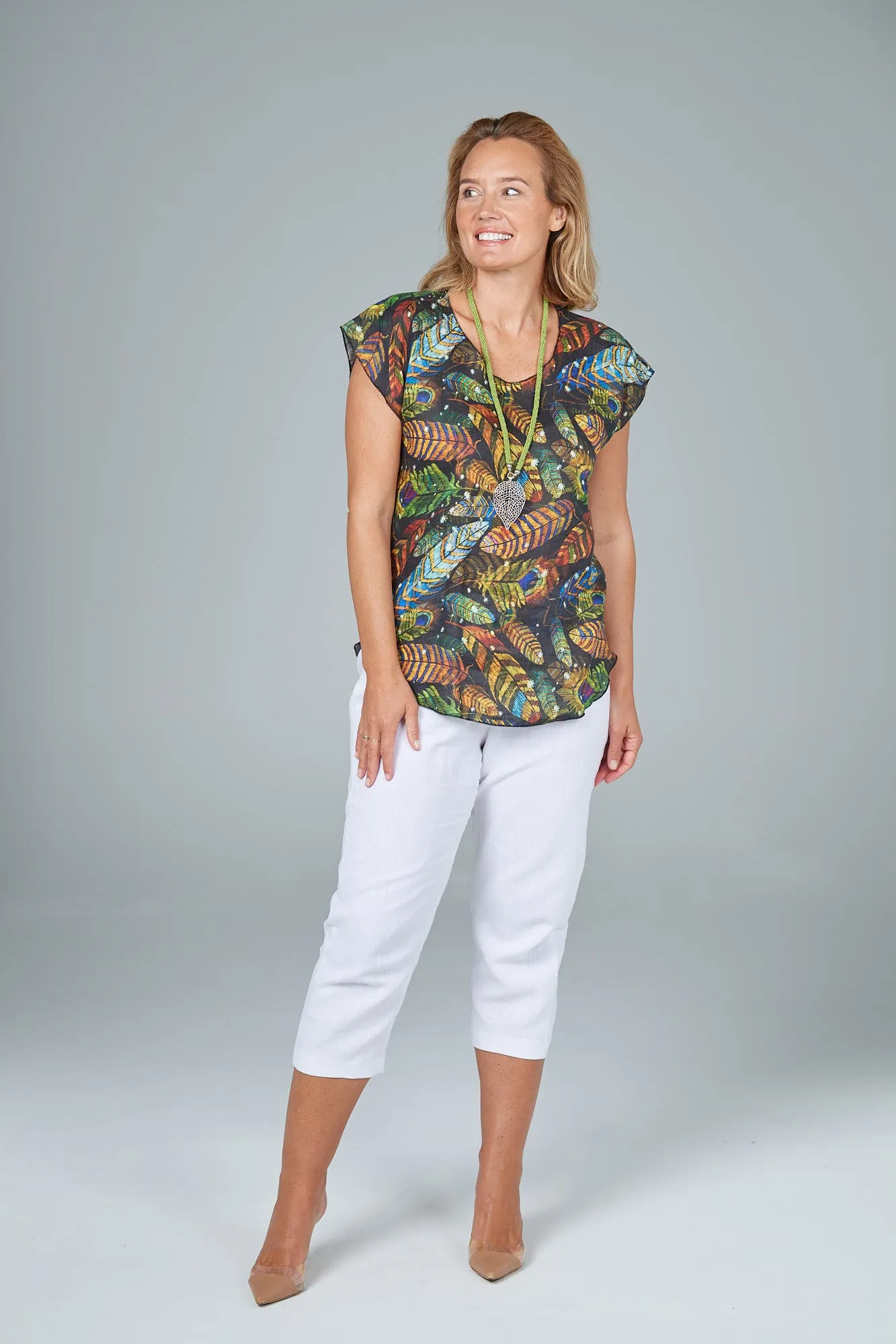 Indian Print Short Sleeve Linen Top