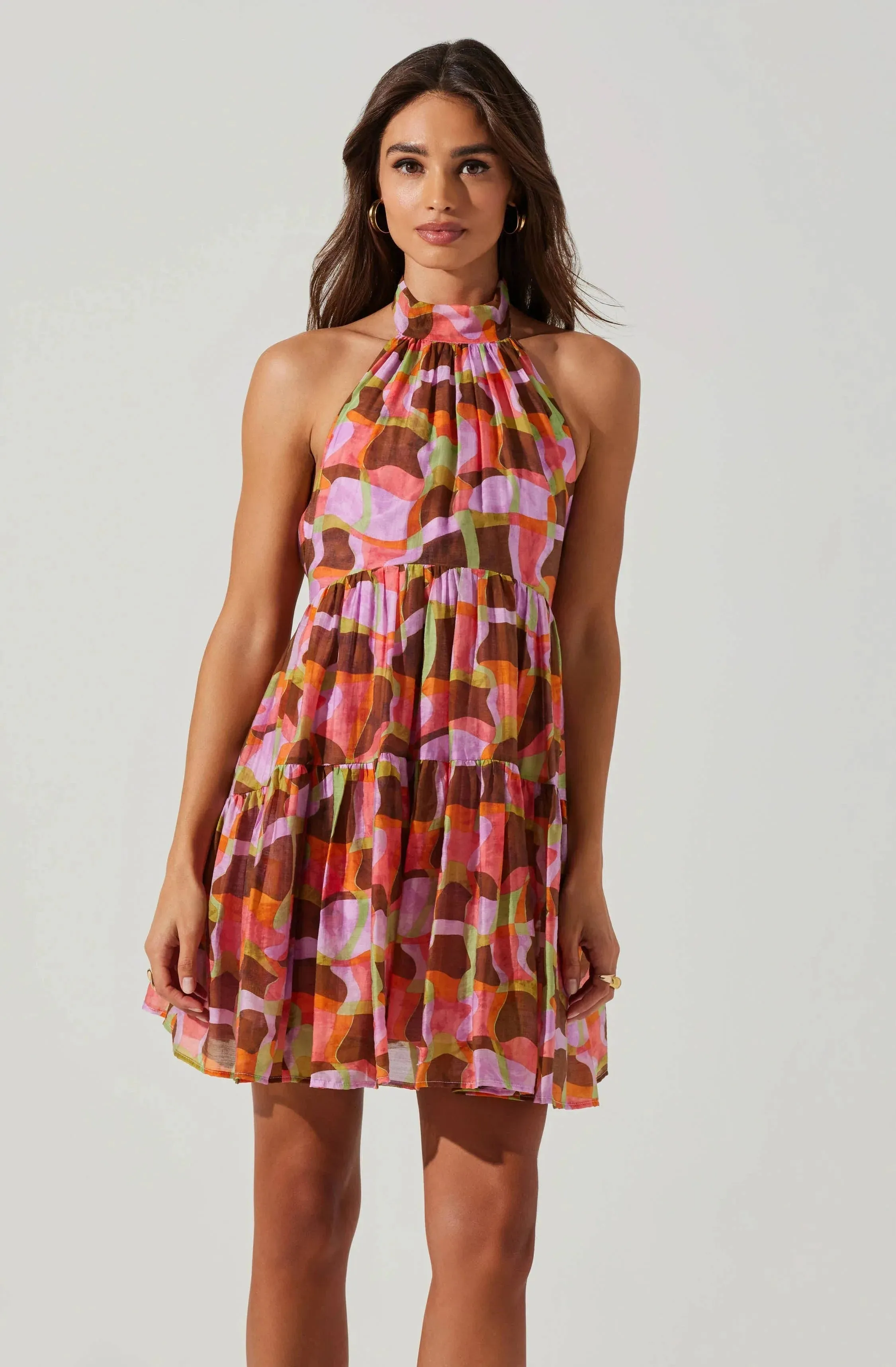 Joetta Abstract Print Halter Mini Dress