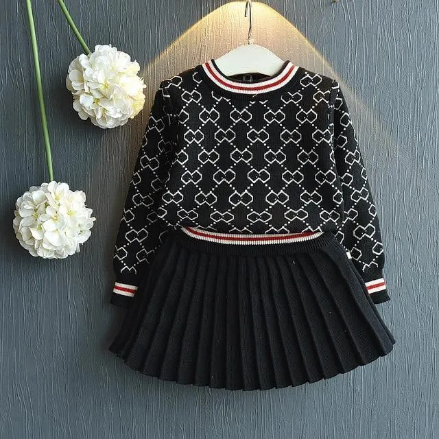 Kids Clothing Set Girls Pleated Skirt Suit