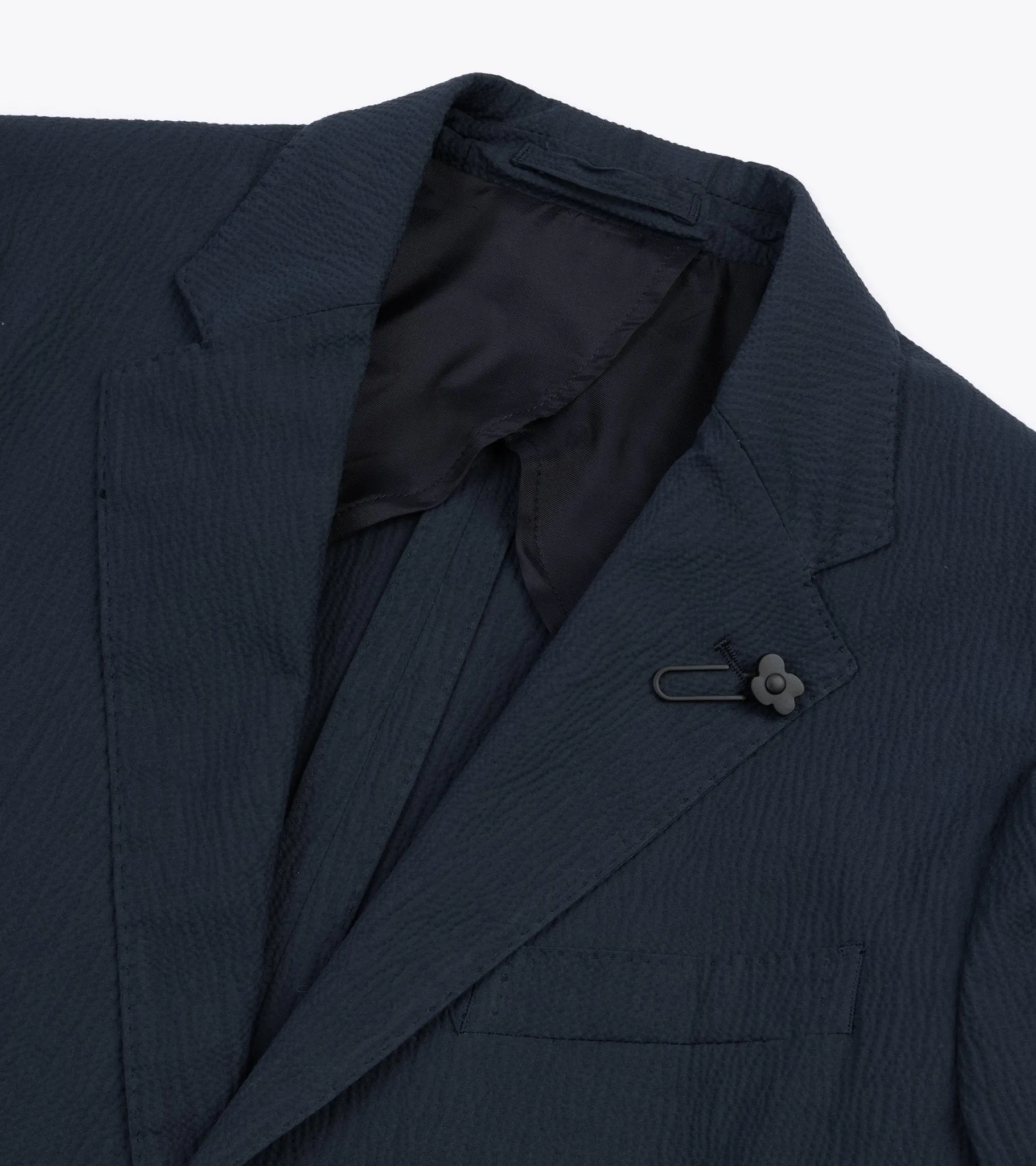 Lardini Cotton Seersucker Suit Jacket: Navy