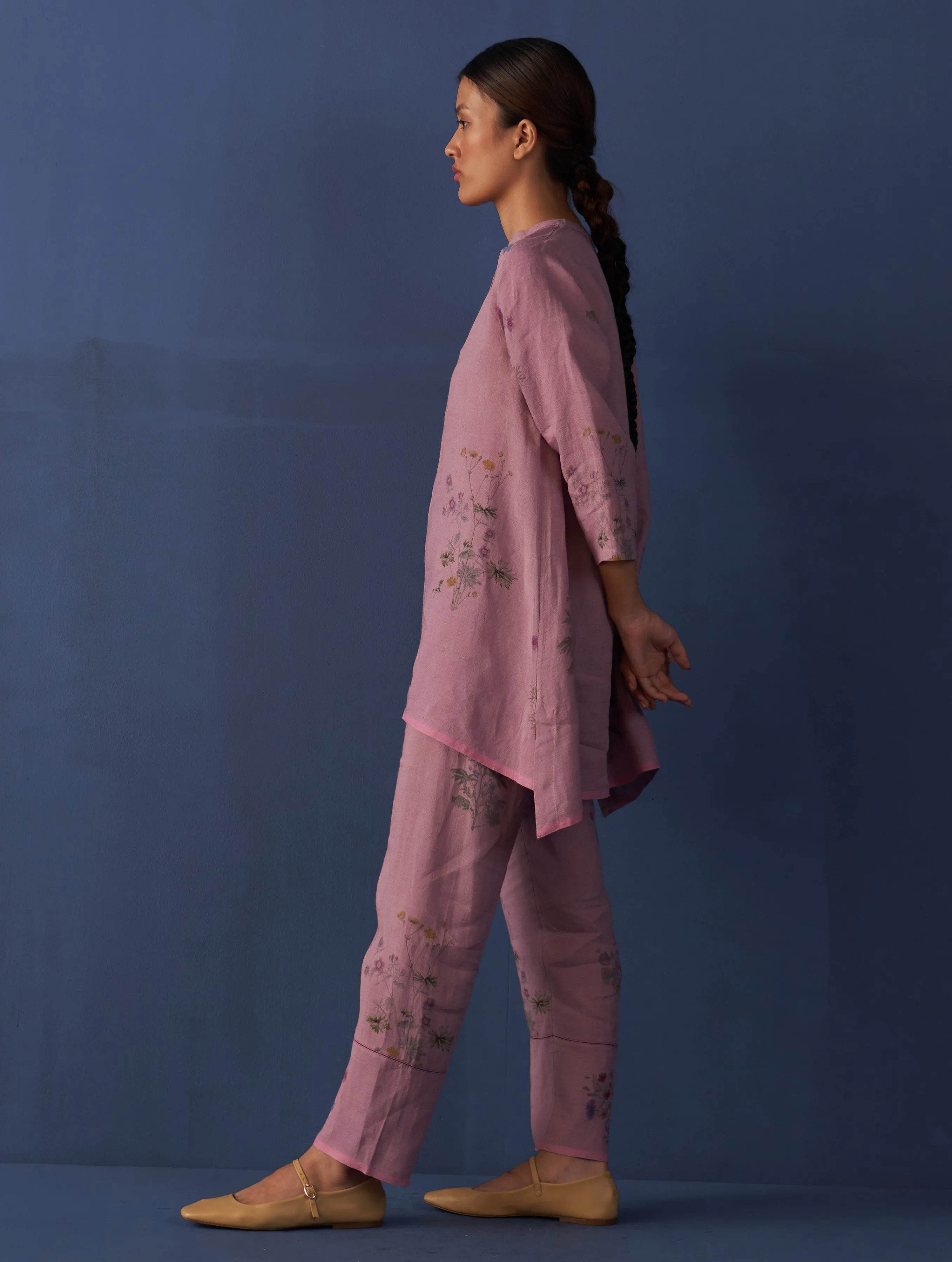 Maho Botanical Linen Kurta Set - Lavender