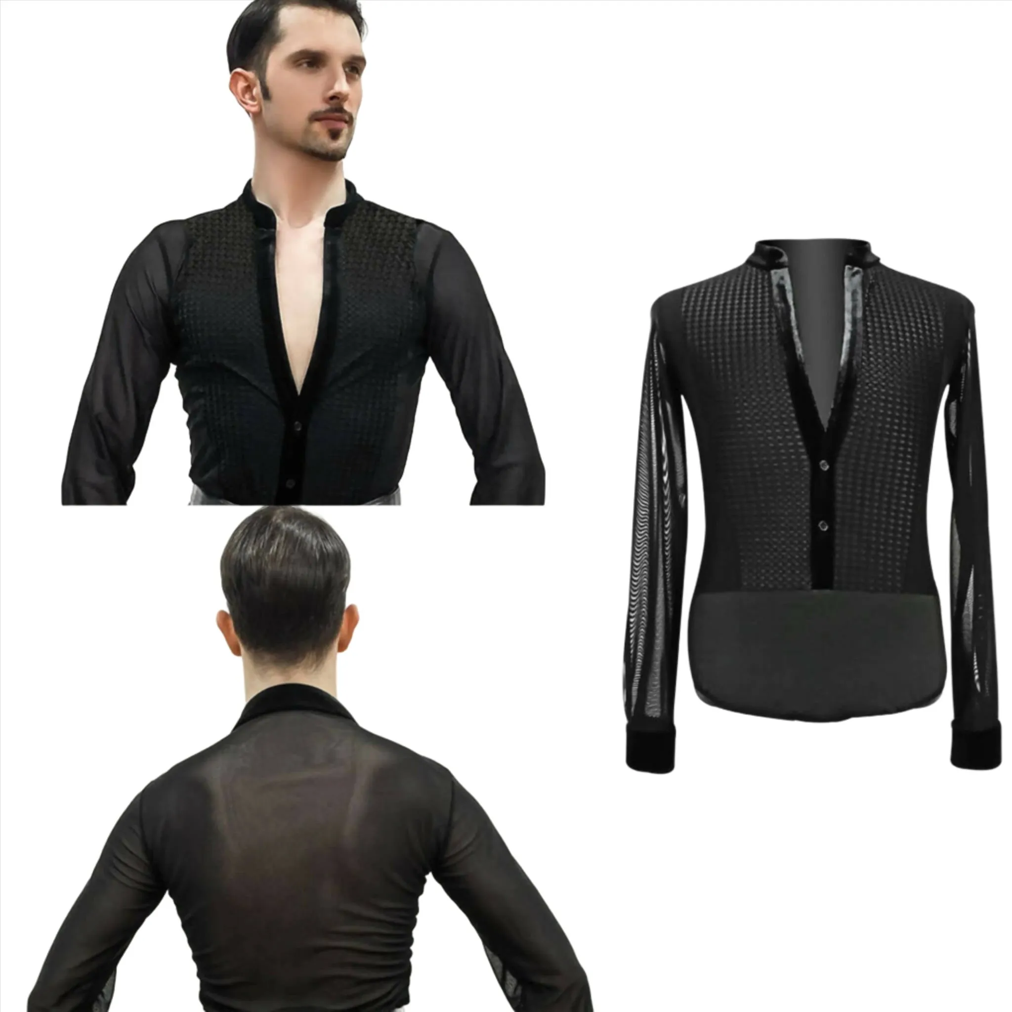 Men Latin Shirt with Black Velvet Details | ALW51