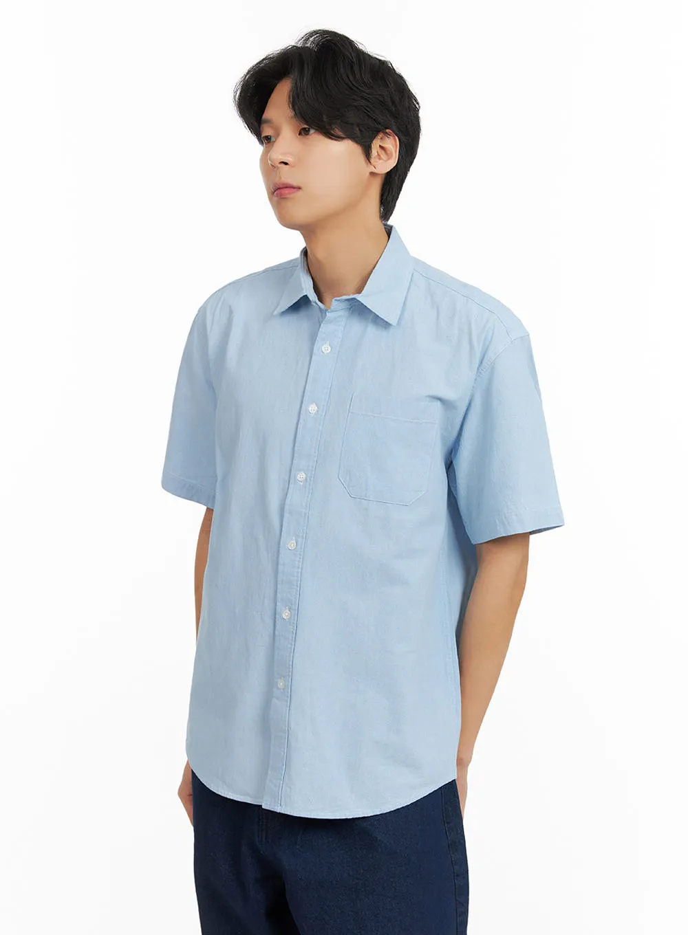 Men's Denim Short Sleeve Buttoned Shirt IA402