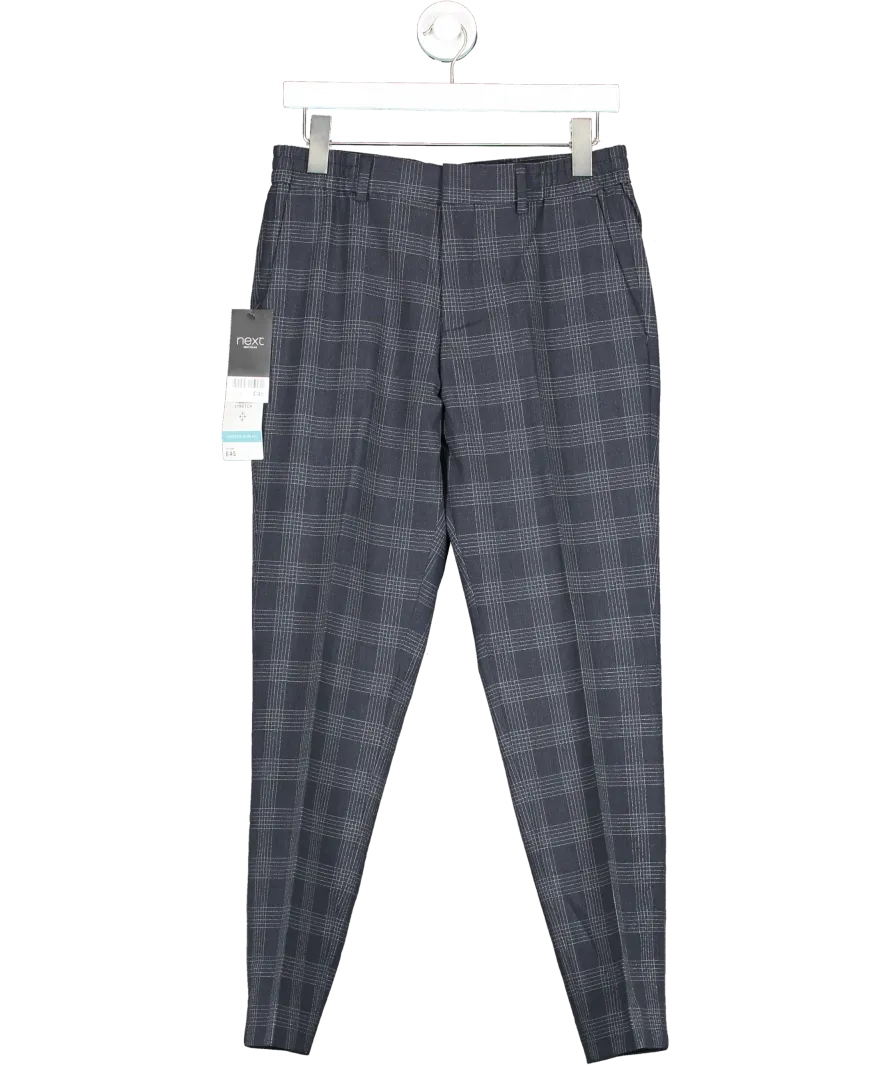 Next Blue Checkered Drawstring Suit Trousers BNWT W30