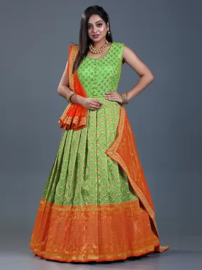 Odette Women Green Banarasi Silk Woven Stitched Gown